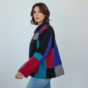 Vintage Koret Jacket Women M Patchwork Colorblock Embroidered Button Mixed Media